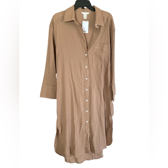 H&M Maxi Brown Shirt Dress Dovetail Sides Patch Pocket Front Button Small NWT - Picture 11 of 14
